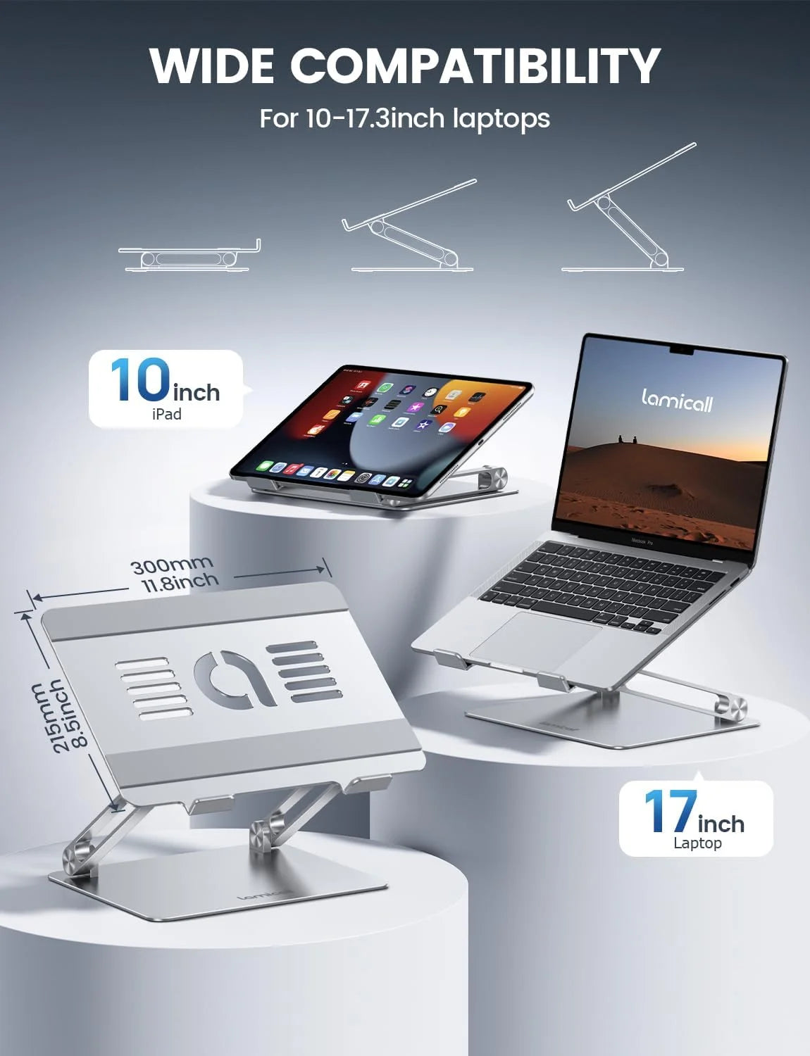 Soporte Ajustable para Laptop Lamicall de Aluminio | Base Ergonómica Plegable para Notebooks de 10" a 17.3"