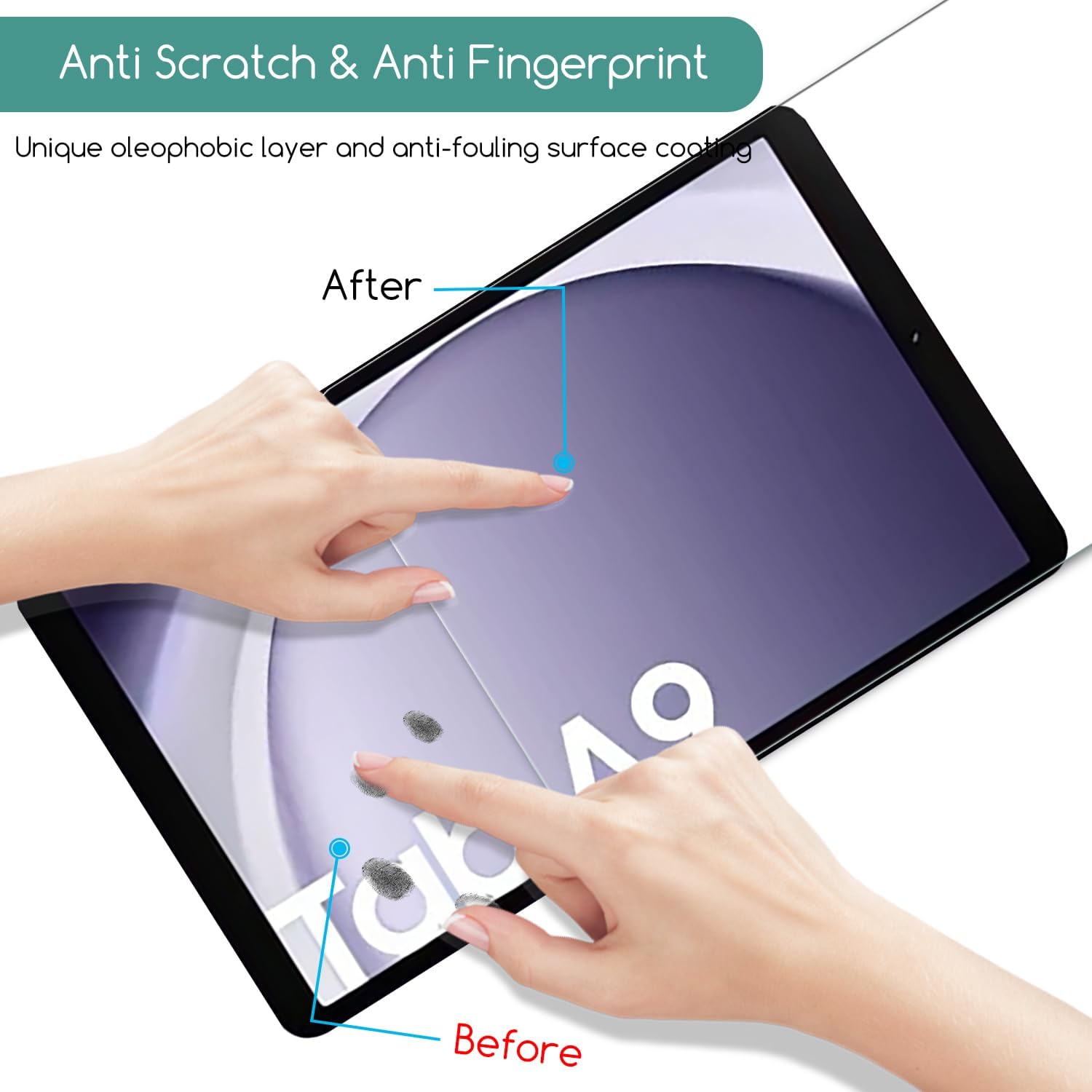 Protector de vidrio oleofóbico antihuellas para Samsung Galaxy Tab A9 y A11
